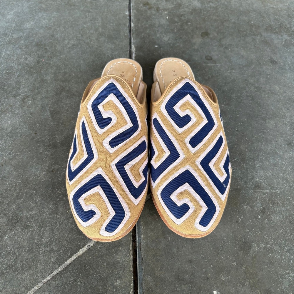 Sabah x Mola Sasa Baba Mule Women's EU 38 Navy Tan White Kuna Limited Edition